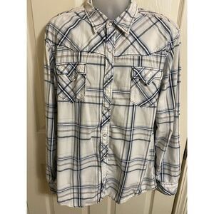 BKE Slim Fit‎ White & Navy Plaid Button-Down Casual Shirt XXL